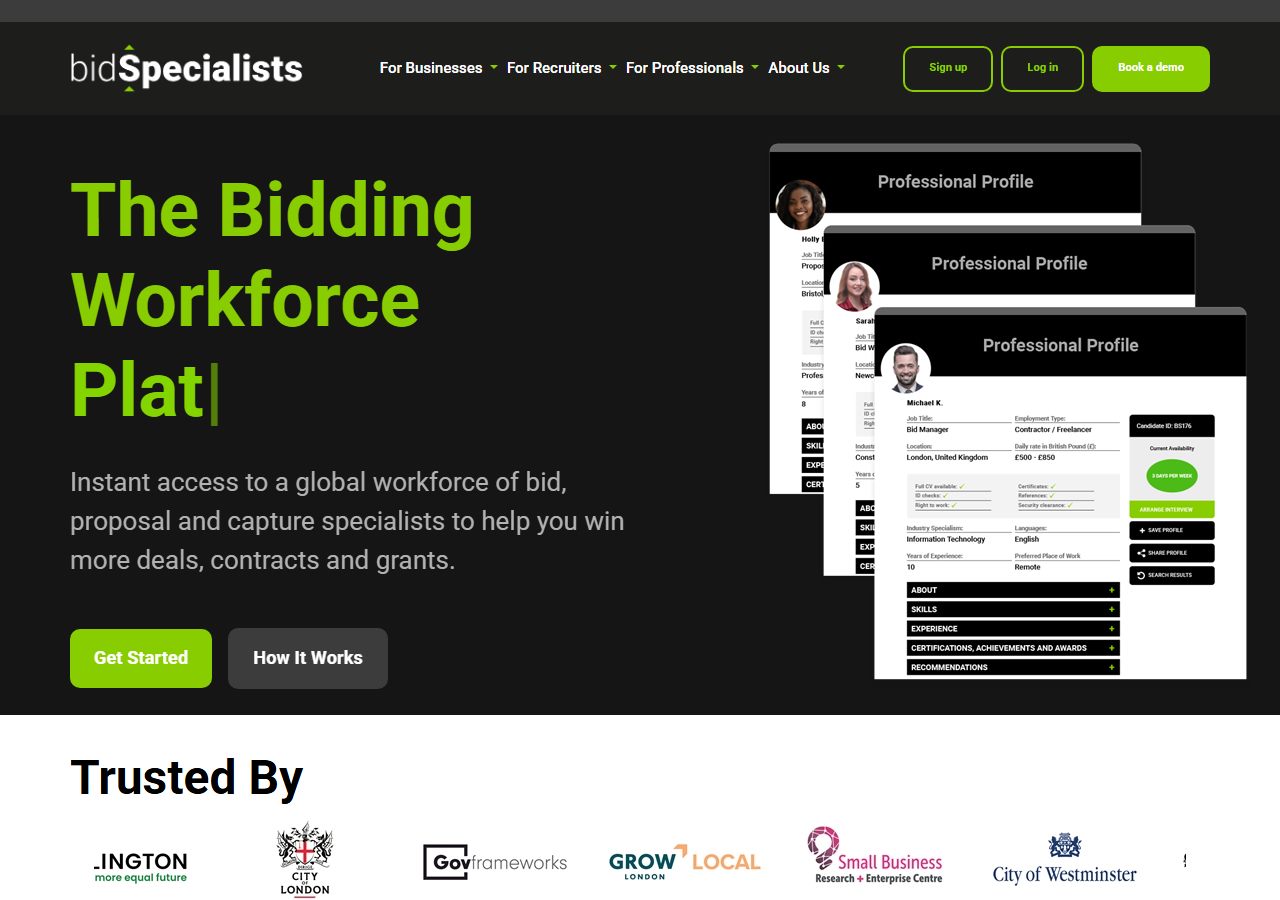 Bid Specialists platform screenshot